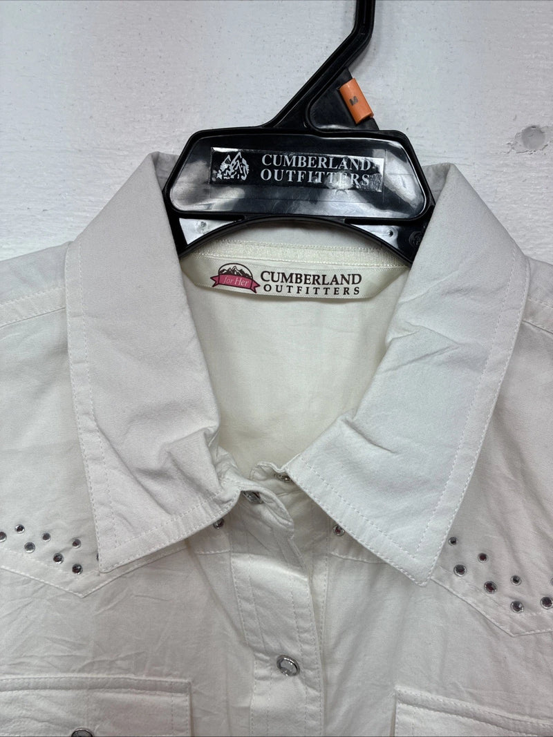 New Women’s Cumberland White Gem Long Sleeve Pearl Snap Medium LL-83