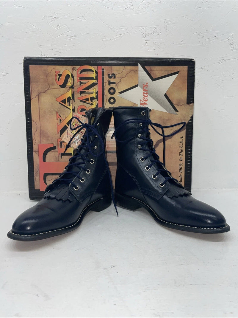 New Women’s Navy Lace Up Texas Brand Cowboy Boots. 4445 8 M. 16-60