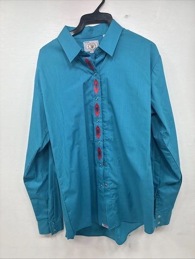 New Women’s Country Charmers Teal Long Sleeve Pearl Snap Large GG-1