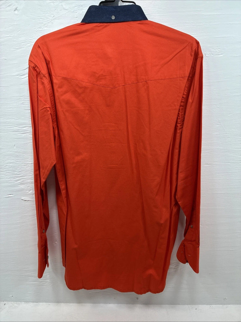 New Men’s Wrangler PBR Orange Long Sleeve Button Up Medium K-41