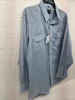 New Men’s White Horse Blue White Plaid Long Sleeve Pearl Snap XL R-71