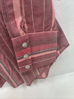 New Men’s H Bar C Pink Stripe Long Sleeve Pearl Snap 15.5 X 34 Medium T-75