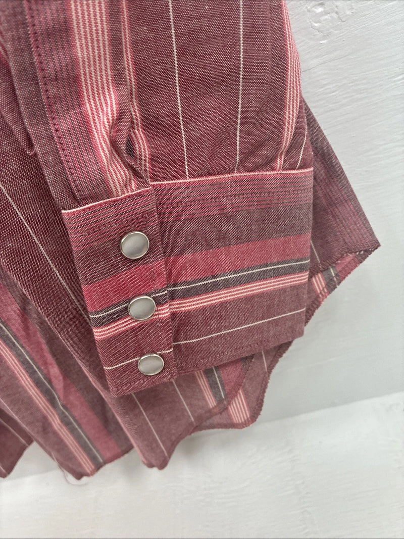 New Men’s H Bar C Pink Stripe Long Sleeve Pearl Snap 15.5 X 34 Medium T-75