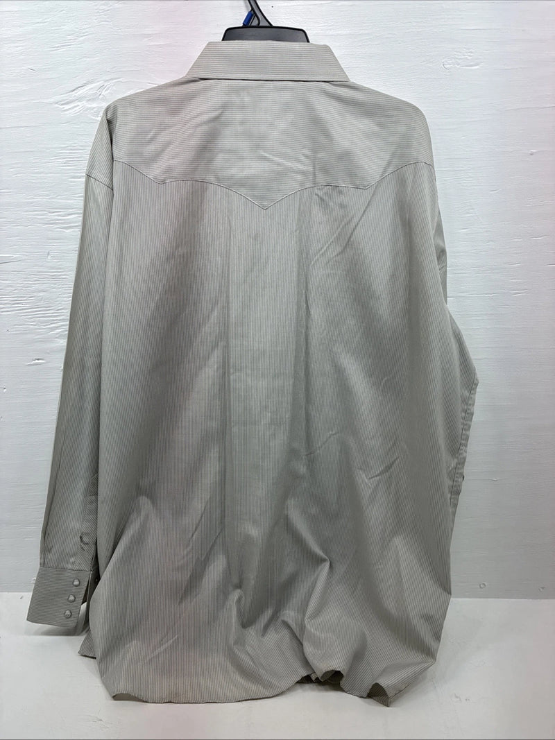 New Men’s White Horse Gray Strip Long Sleeve Pearl Snap 3XL E-61