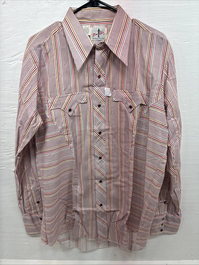 New Men’s Tem Tex Pink Stripe Long Sleeve Pearl Snap 16.5 X 35 Large R-32