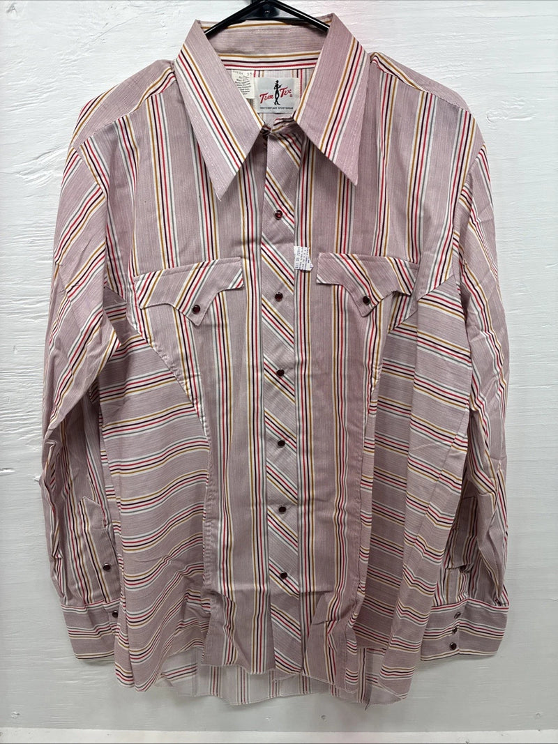New Men’s Tem Tex Pink Stripe Long Sleeve Pearl Snap 16.5 X 35 Large R-32