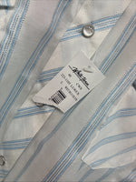 New Women’s White Horse White Blue Stripe Long Sleeve Pearl Snap Large GG-72