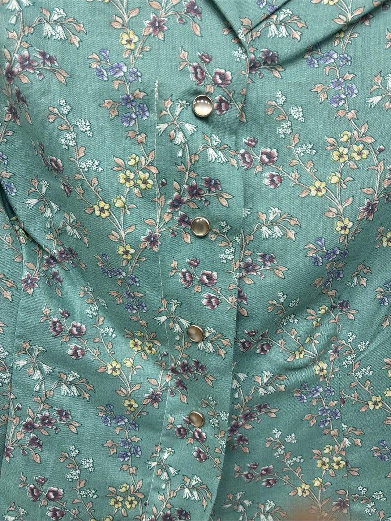 New Women’s Dickson Jenkins Blue Floral Long Sleeve Pearl Snap Zip Size 32 KK-66