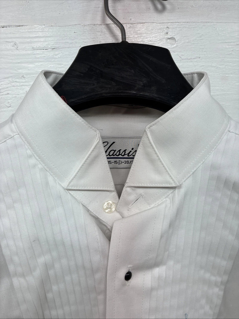 New Classix White Long Sleeve Button Up English Shirt 15-15.5 Medium AA-23