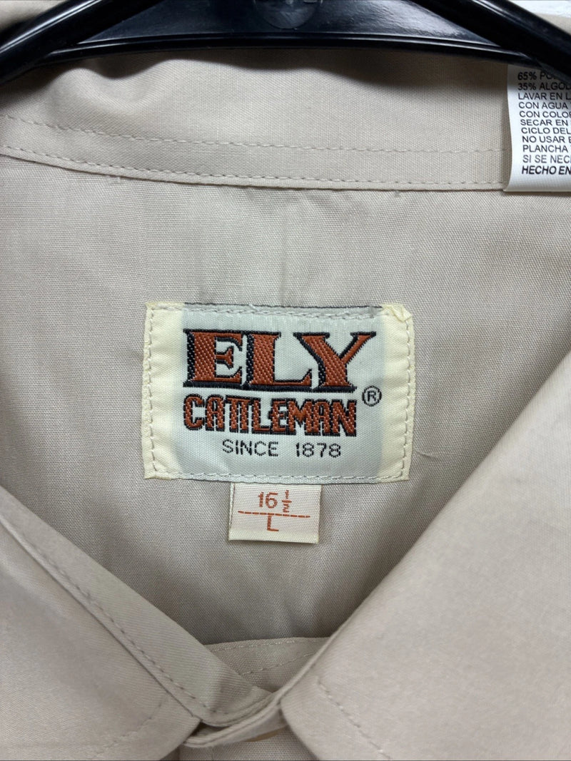 New Men’s ELY Cattleman Tan Short Sleeve Pearl Snap 16.5 Large CC-3