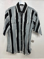 New Men’s San Angelo Gray Black Stripe Short Sleeve Button Up Medium CC-16