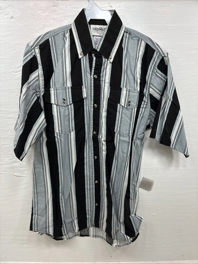 New Men’s San Angelo Gray Black Stripe Short Sleeve Button Up Medium CC-16