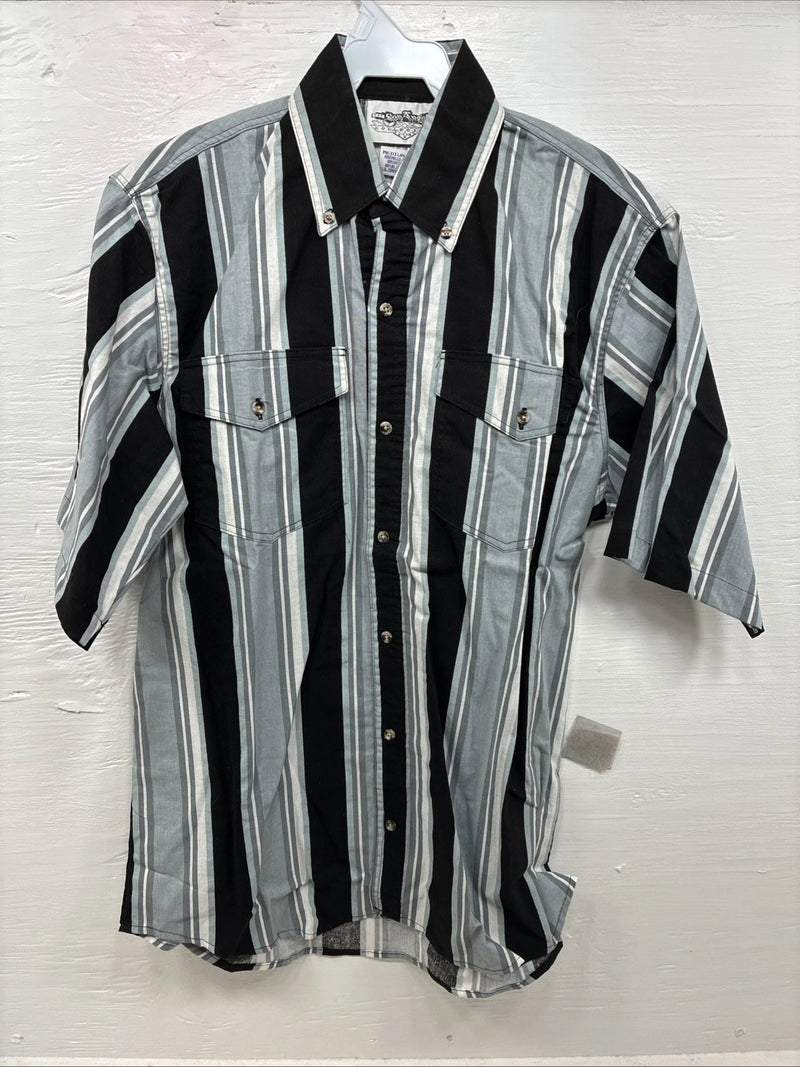 New Men’s San Angelo Gray Black Stripe Short Sleeve Button Up Medium CC-16