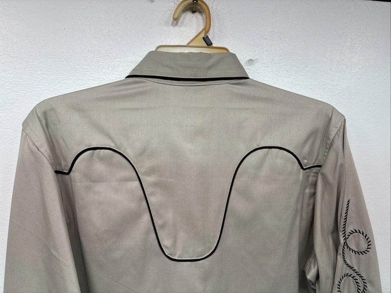 New Women’s White Horse Tan Black Design Long Sleeve Pearl Snap Medium YY-18
