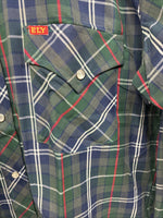 New Men’s ELY Plains Green Blue Plaid long Sleeve Pearl Snap 15.5 Medium T-67