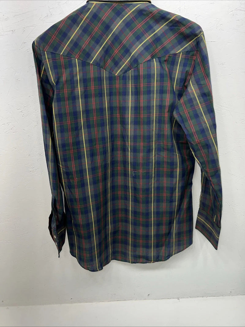 New Men’s Green Plaid Pearl Snap ELY plains Long Sleeve Shirt. 15.5x33 M I-49