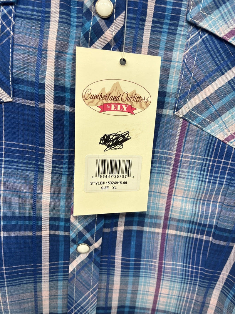 New Women’s Cumberland Blue Purple Plaid Long Sleeve Pearl Snap XL GG-81