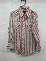 New Kids White Horse Red Stripe Long Sleeve Pearl Snap Small DD-53