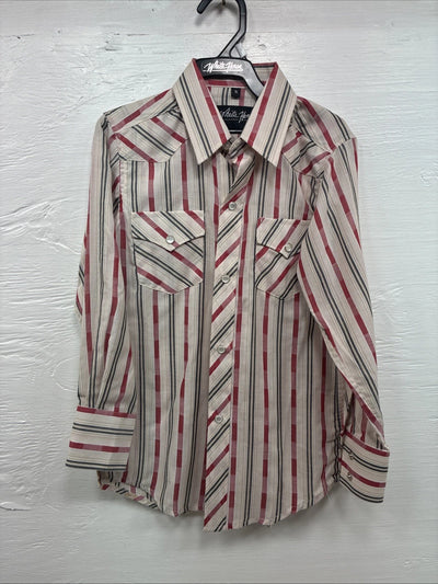 New Kids White Horse Red Stripe Long Sleeve Pearl Snap Small DD-53