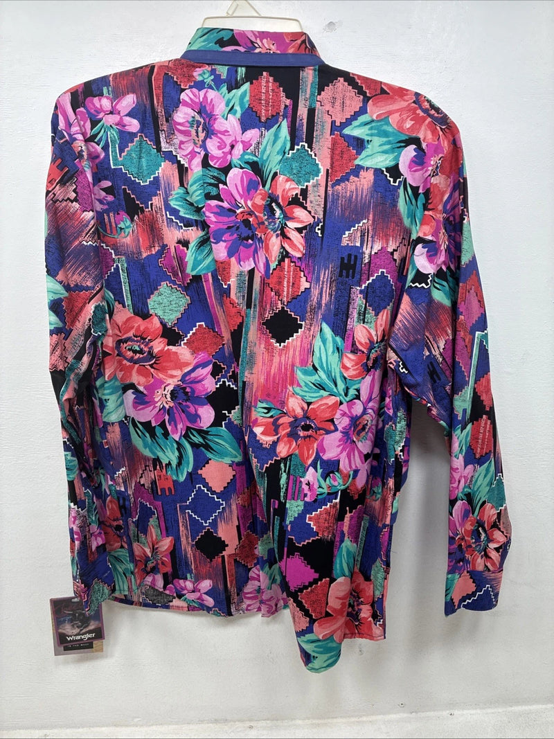 New Women’s Wrangler Pink Purple Floral Long Sleeve Button Up XL TT-32