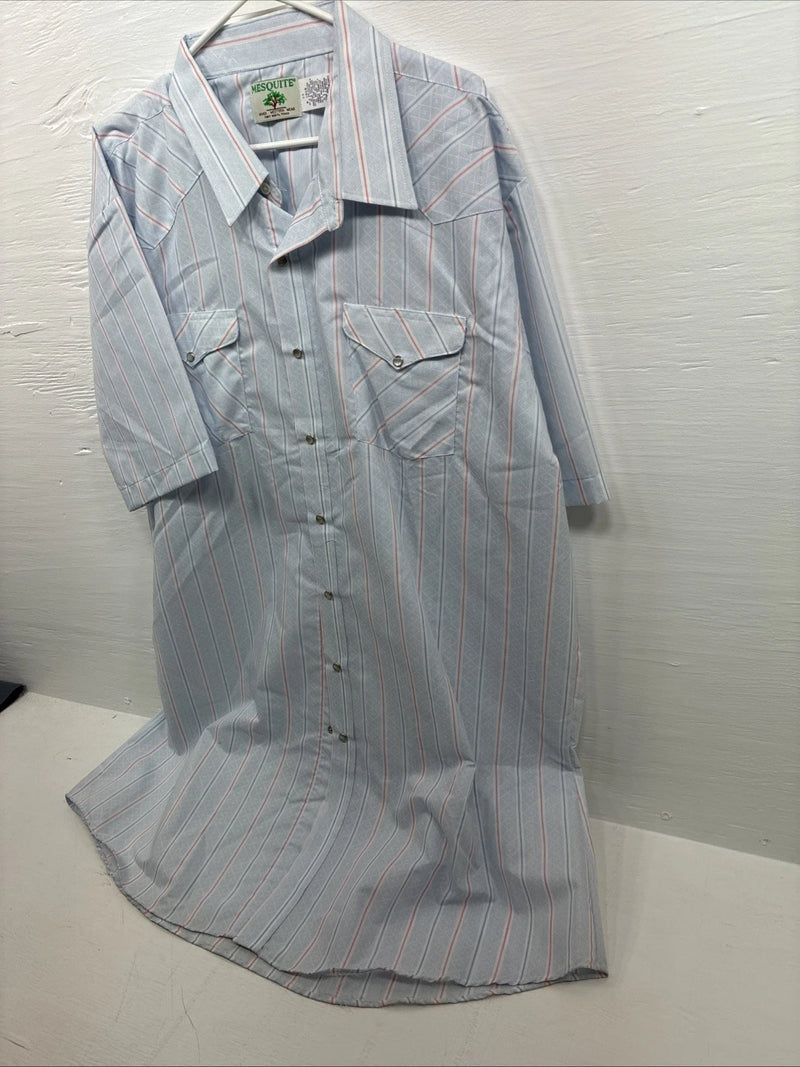 New Men’s Mesquite Blue Stripe Short Sleeve Pearl Snap 3XL E-102