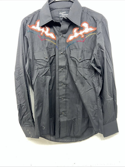 New Men’s Black Champion Western Pearl Snap Long Sleeve Shirt 15.5x34 M I-43