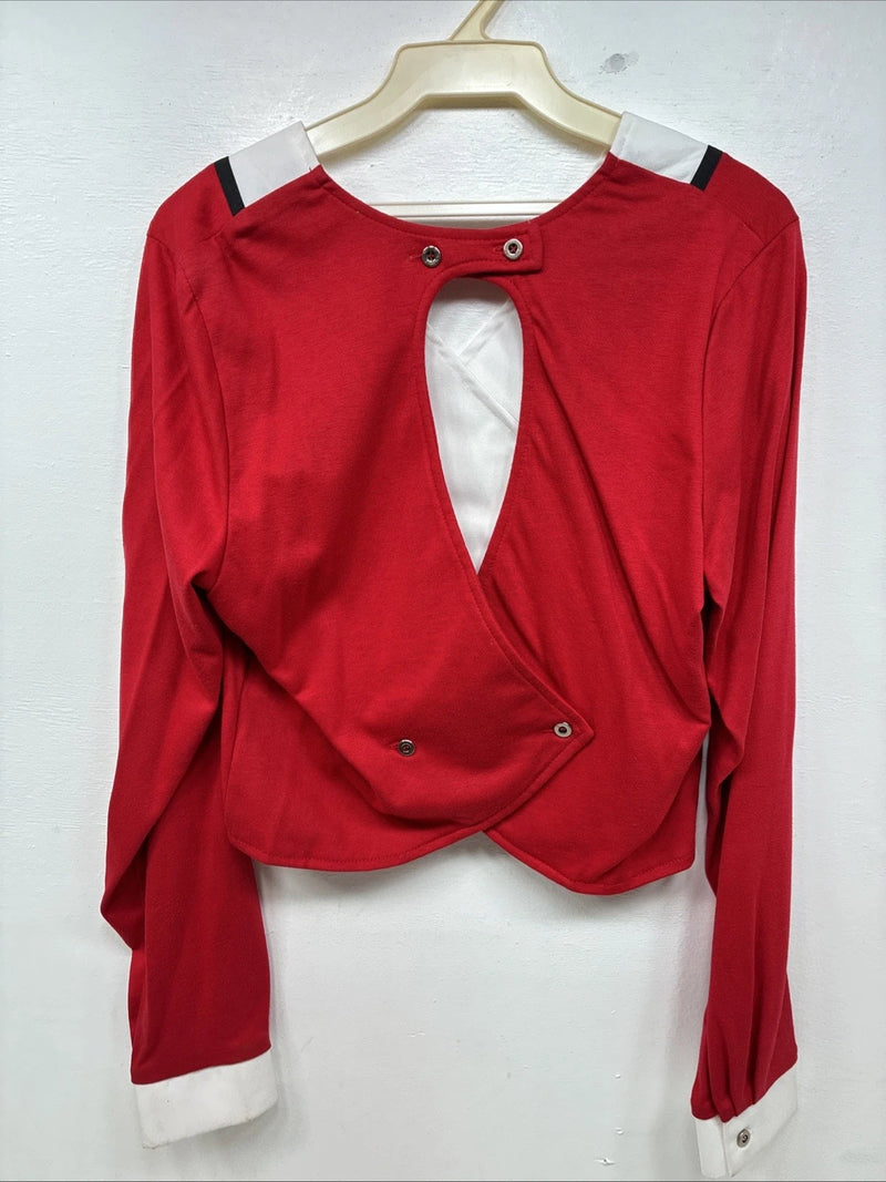 New Women’s Cowboy Threads Red White Long Sleeve Button Up Size Large TT-82
