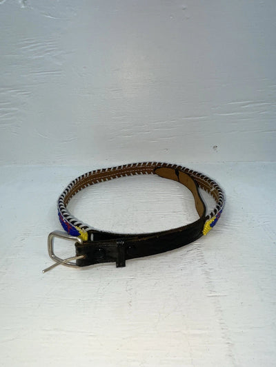 New Black Genuine Leather Beaded 30” Belt JJ-135
