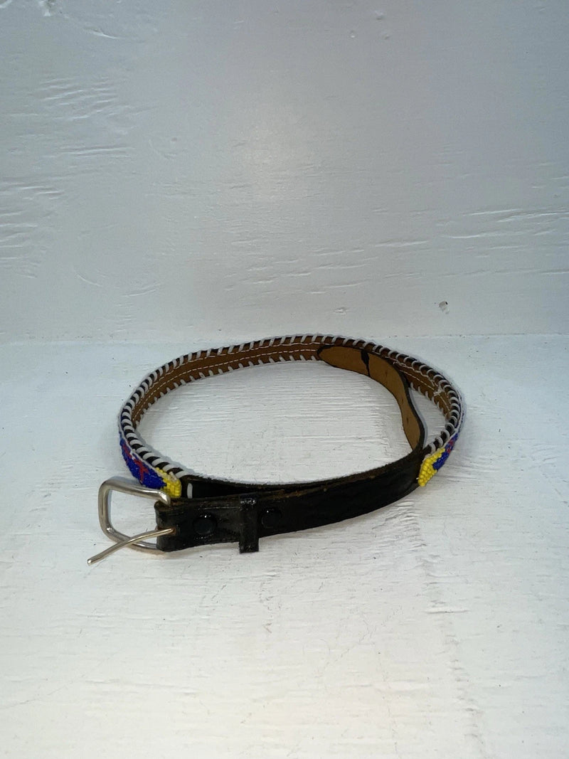 New Black Genuine Leather Beaded 30” Belt JJ-135
