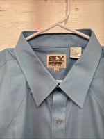 New Men’s ELY Cattleman Blue Western Short Sleeve Pearl Snap XL R-68