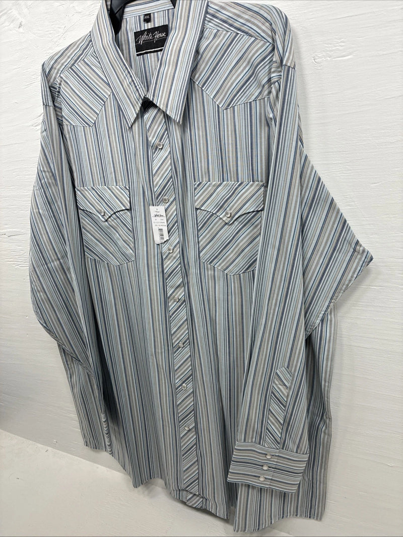 New Men’s White Horse Multiple Color Stripe Long Sleeve Pearl Snap 2XL H-48