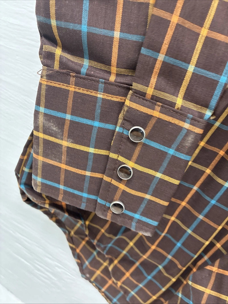 New Men’s LEE Brown Plaid Long Sleeve Pearl Snap 14.5 Small M-55