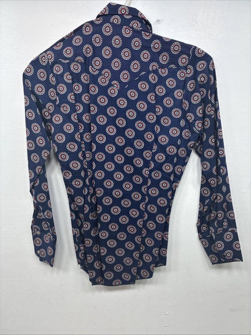 New Women’s Tem Tex Blue Design Long Sleeve Pearl Snap Size 32 MM-61