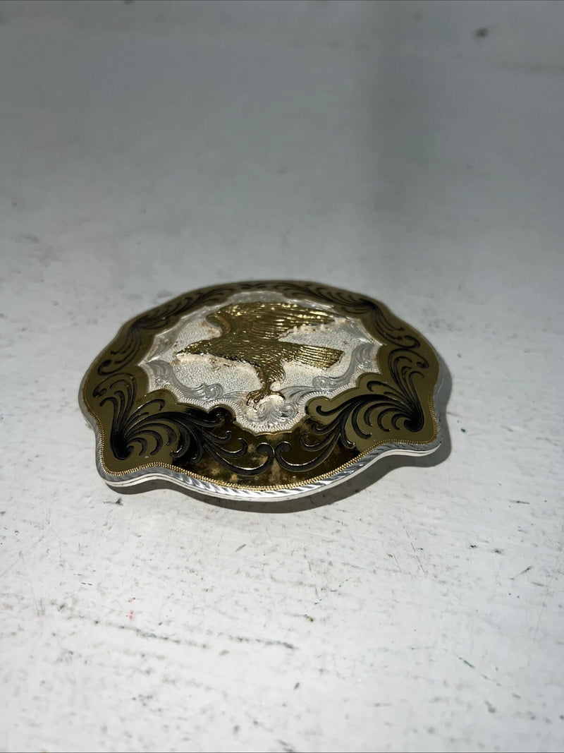 New Men’s Women’s Montana Silversmiths Gold Silver Black Bird Belt Buckle. F-18