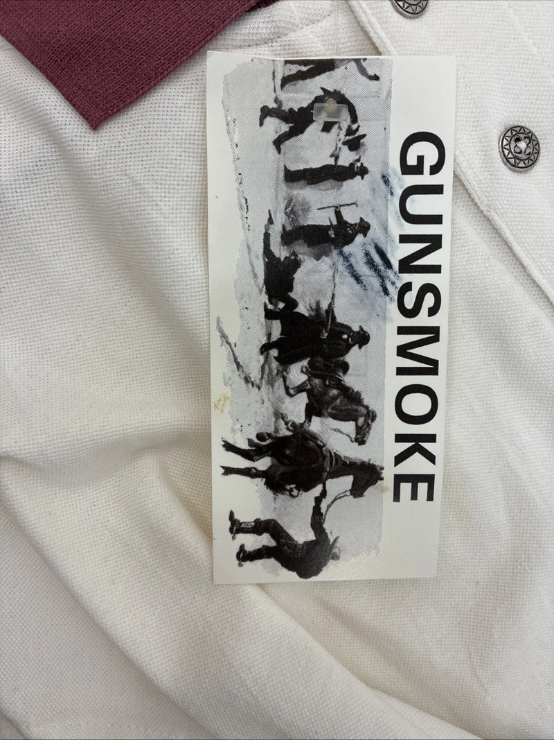 New Men’s Gun Smoke White Red Short Sleeve Polo Western Designed Top 2XL F-101