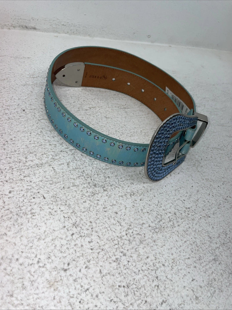 New Blue Genuine Leather 3-D Belt Blue Bling 32” Belt #677 Z-3