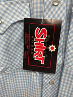 New Men’s Western Shirts Blue Checkered Short Sleeve Pearl Snap Small J-72