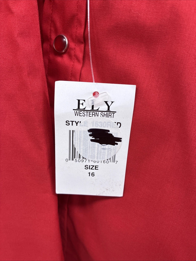 New Men’s ELY Cattleman Red Short Sleeve Pearl Snap 16 Large CC-13