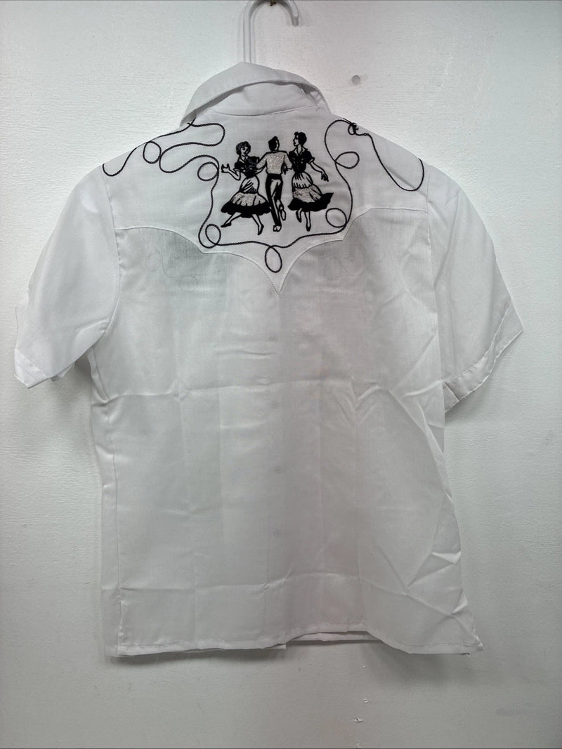 New Women’s Rockmount White Designed Short Sleeve Pearl Snap Size 32 DD-122