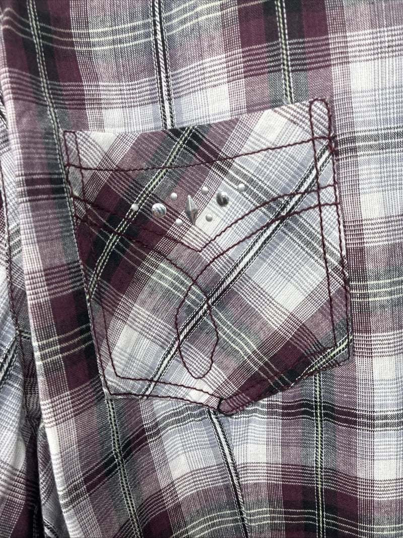 New Women’s Cumberland Purple Plaid Long Sleeve Pearl Snap 3XL GG-33