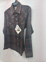 New Kids ELY Cattleman Green Red Plaid Long Sleeve Pearl Snap Medium DD-31