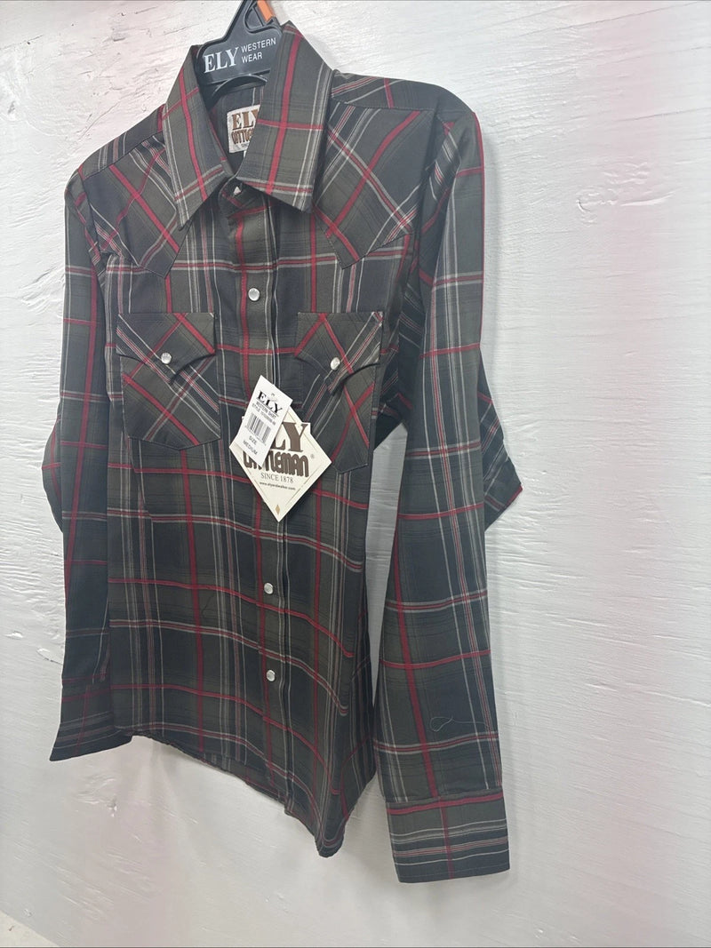 New Kids ELY Cattleman Green Red Plaid Long Sleeve Pearl Snap Medium DD-31