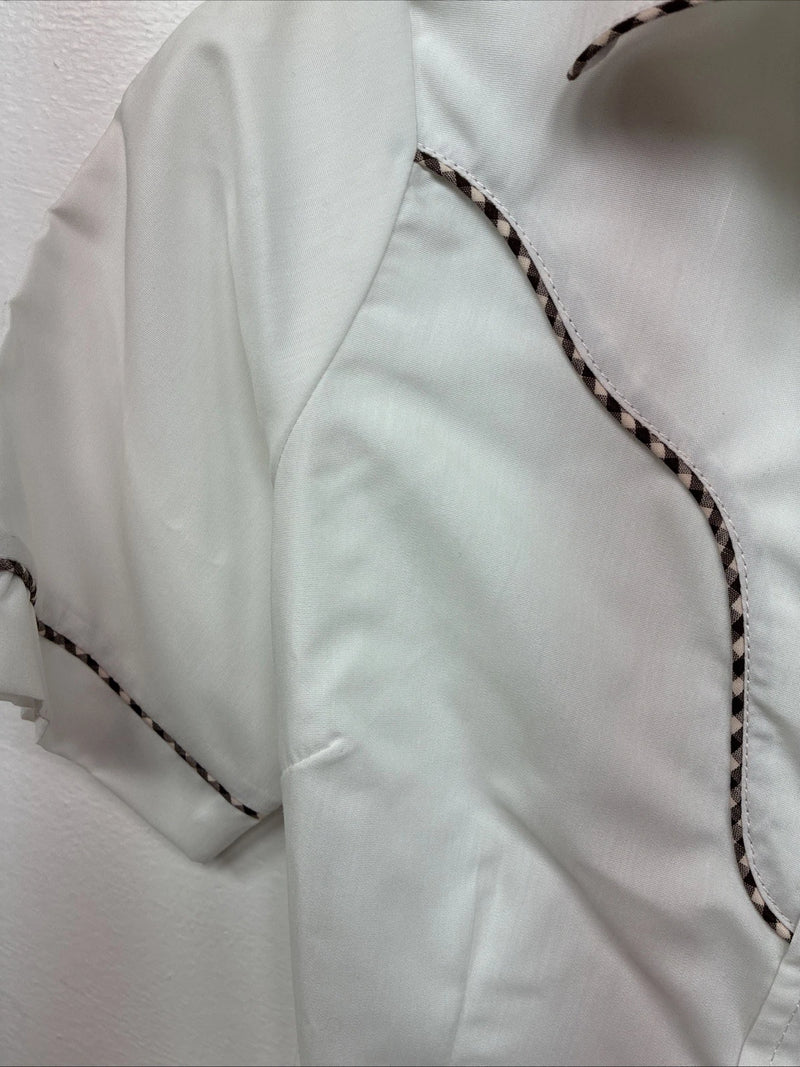 New Women’s H Bar C White Designed Short Sleeve Pearl Snap Size 30 DD-140
