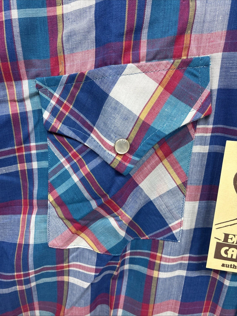 New Men’s ELY Cattleman Purple Plaid Long Sleeve Pearl Snap Large X-35