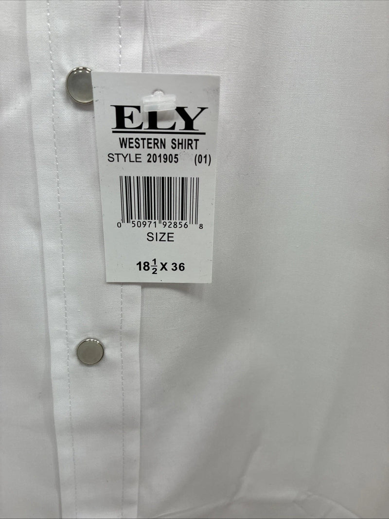 New Men’s ELY Cattleman White Long Sleeve Pearl Snap 18.5 X 36 2XL R-23