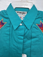New Men’s Wrangler Teal Western Design Long Sleeve Cover Button Up Small J-49