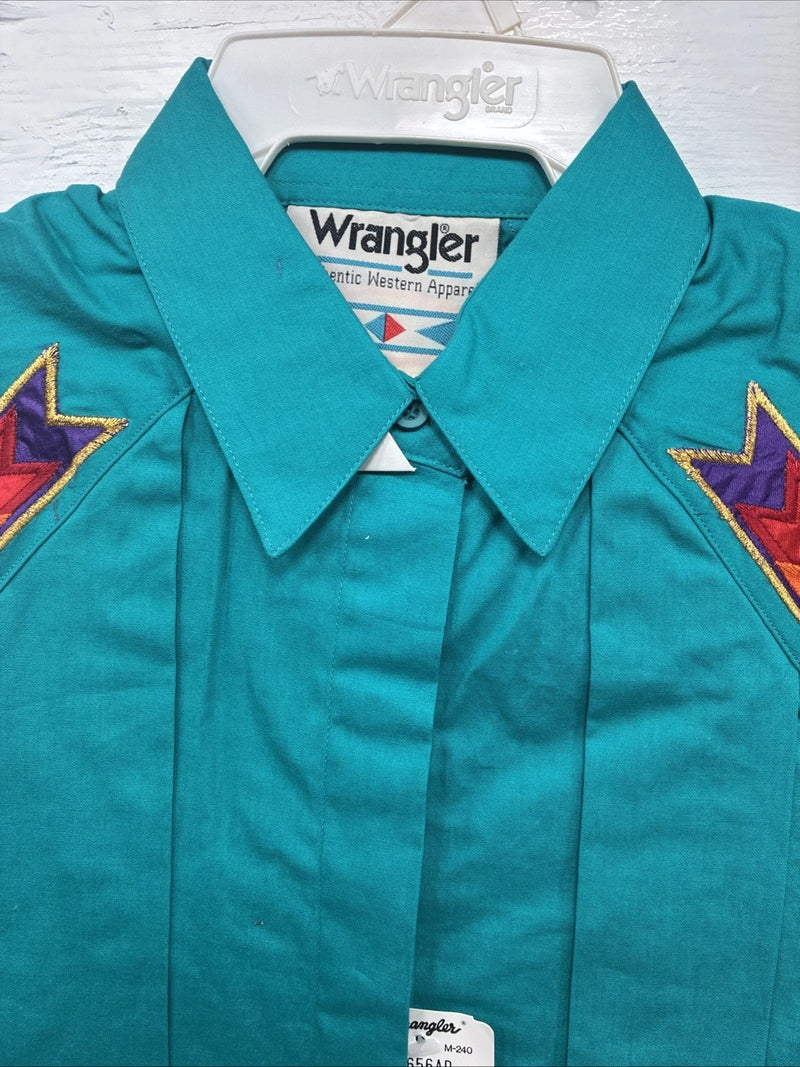 New Men’s Wrangler Teal Western Design Long Sleeve Cover Button Up Small J-49