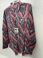 New Mens Pink Blue ELY Cattleman Long Sleeve Pearl Snap Shirt. 16x35 L P-64