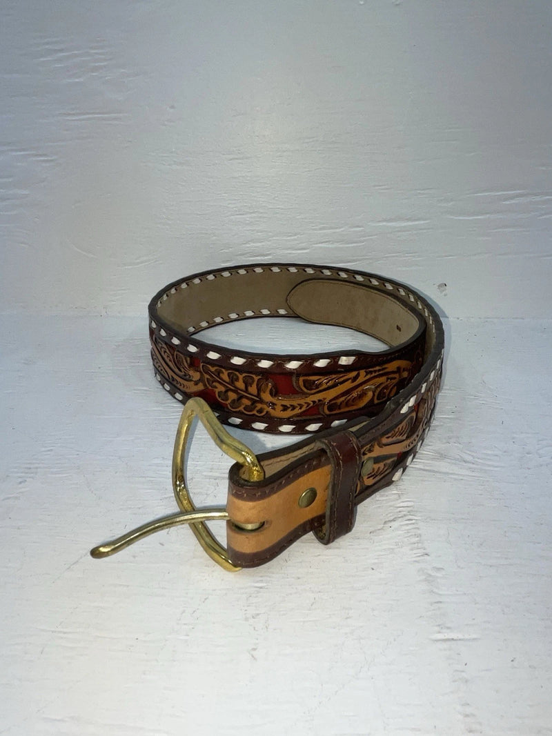 New Red Genuine Leather Longhorn Tooled 30” Belt #82828 JJ-140