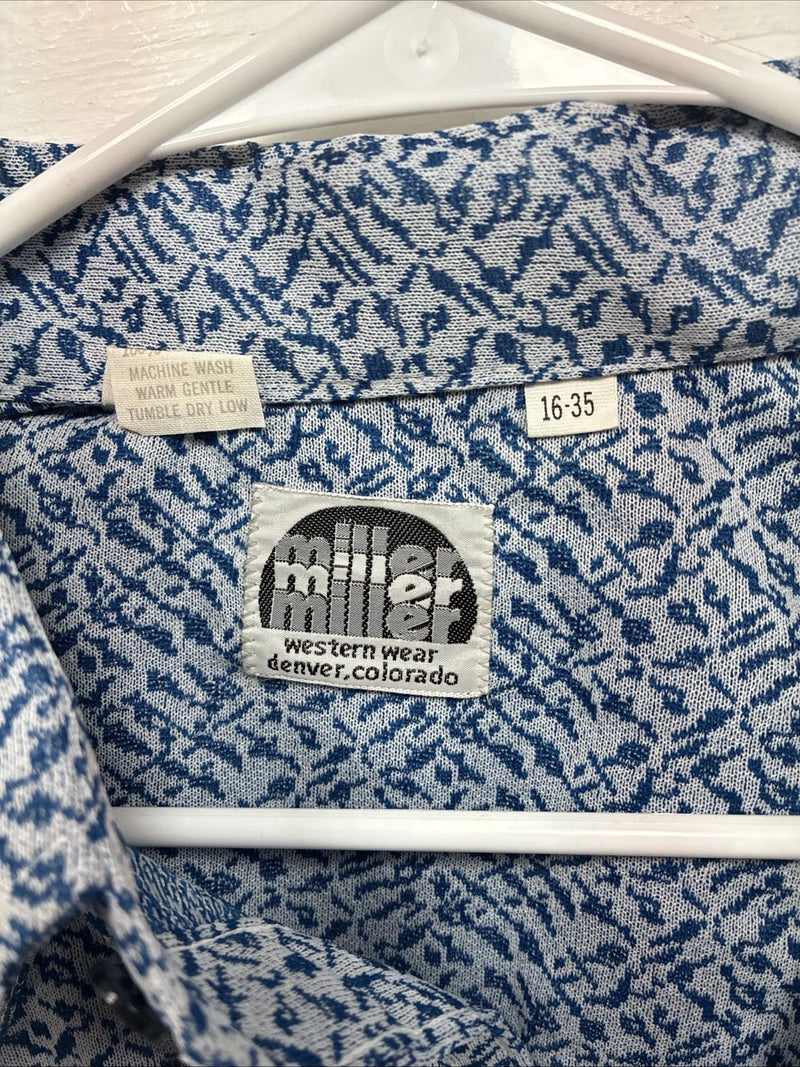New Men’s Miller Blue Designed Long Sleeve Pearl Snap 16 X 35 Large Q-63